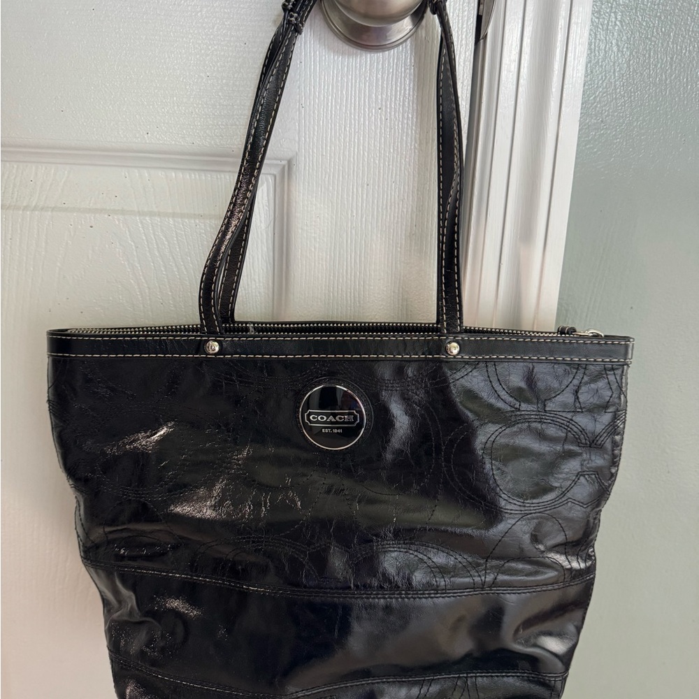 Coach Black Glossy Leather Tote